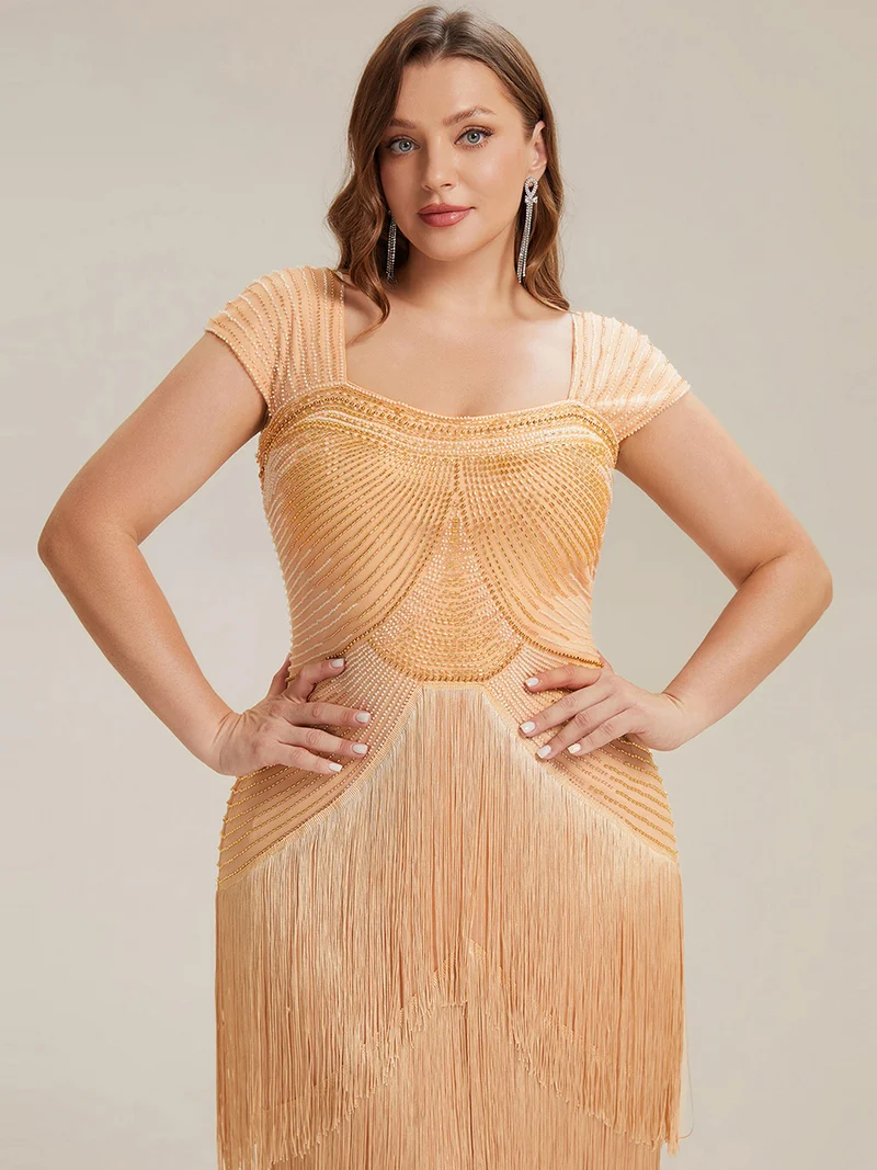 ever LUMINE|Robe midi à bretelles en forme de fourreau ornée de perles et de sequins avec décolleté carré