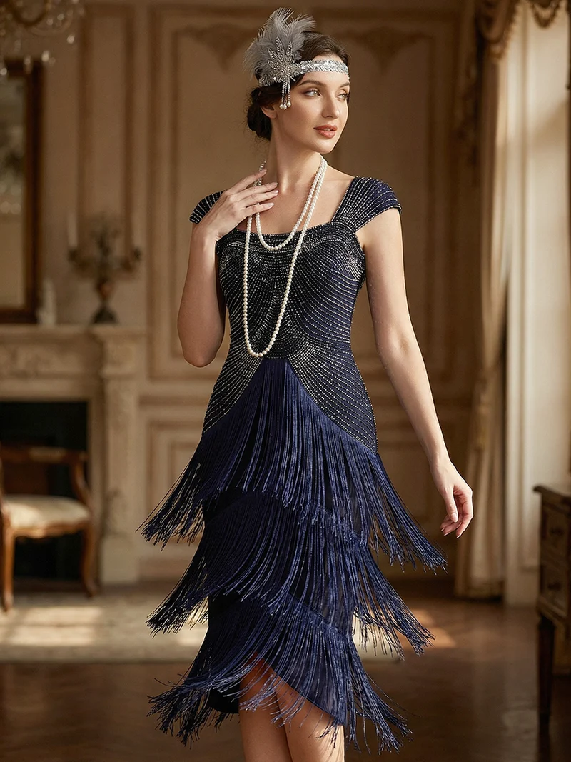 ever LUMINE|Robe midi à bretelles en forme de fourreau ornée de perles et de sequins avec décolleté carré