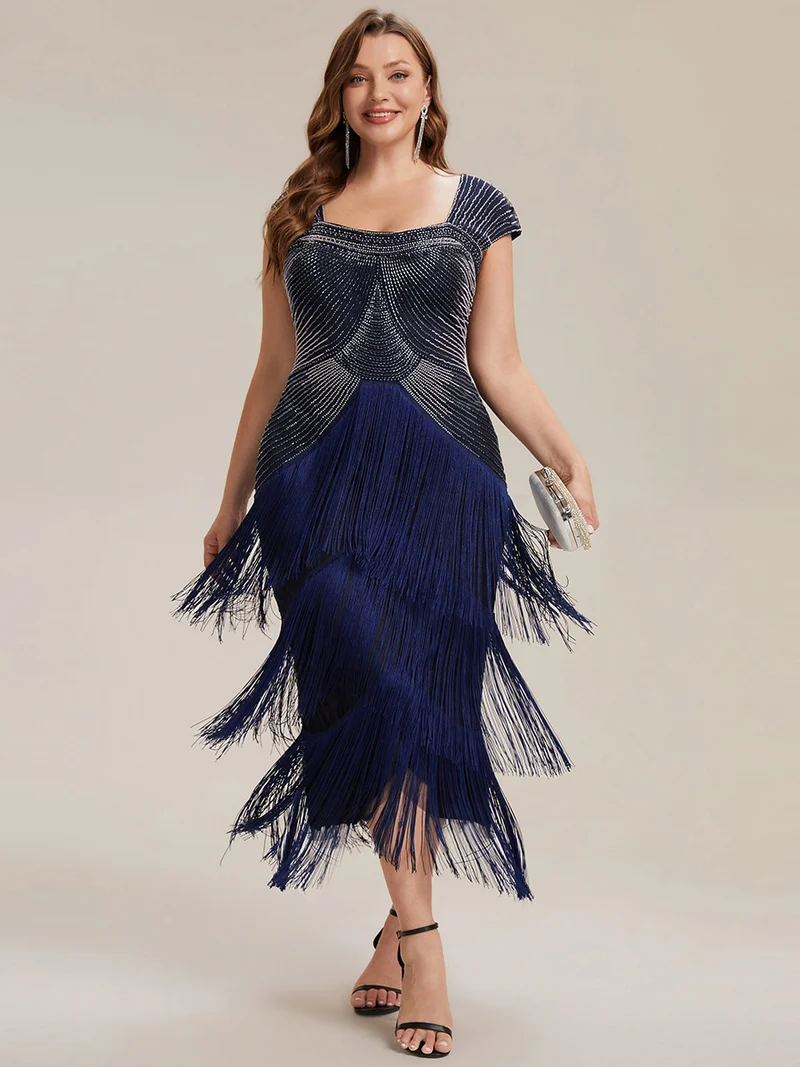 ever LUMINE|Robe midi à bretelles en forme de fourreau ornée de perles et de sequins avec décolleté carré