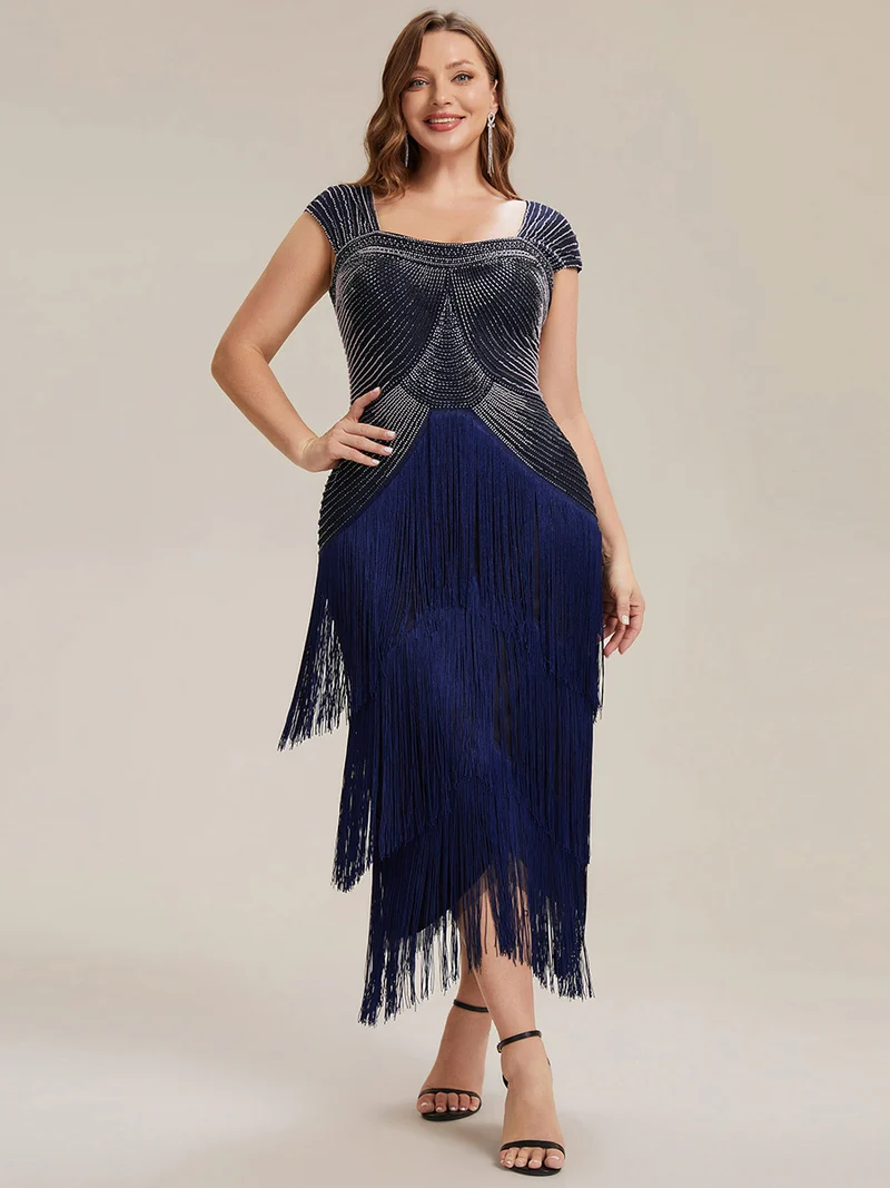 ever LUMINE|Robe midi à bretelles en forme de fourreau ornée de perles et de sequins avec décolleté carré