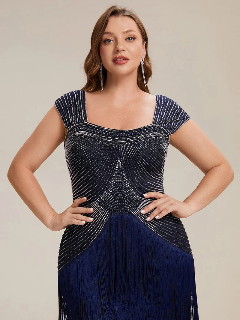 ever LUMINE|Robe midi à bretelles en forme de fourreau ornée de perles et de sequins avec décolleté carré