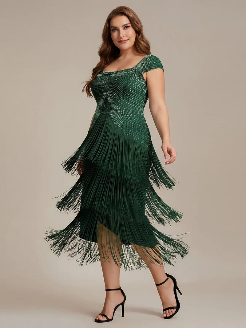 ever LUMINE|Robe midi à bretelles en forme de fourreau ornée de perles et de sequins avec décolleté carré
