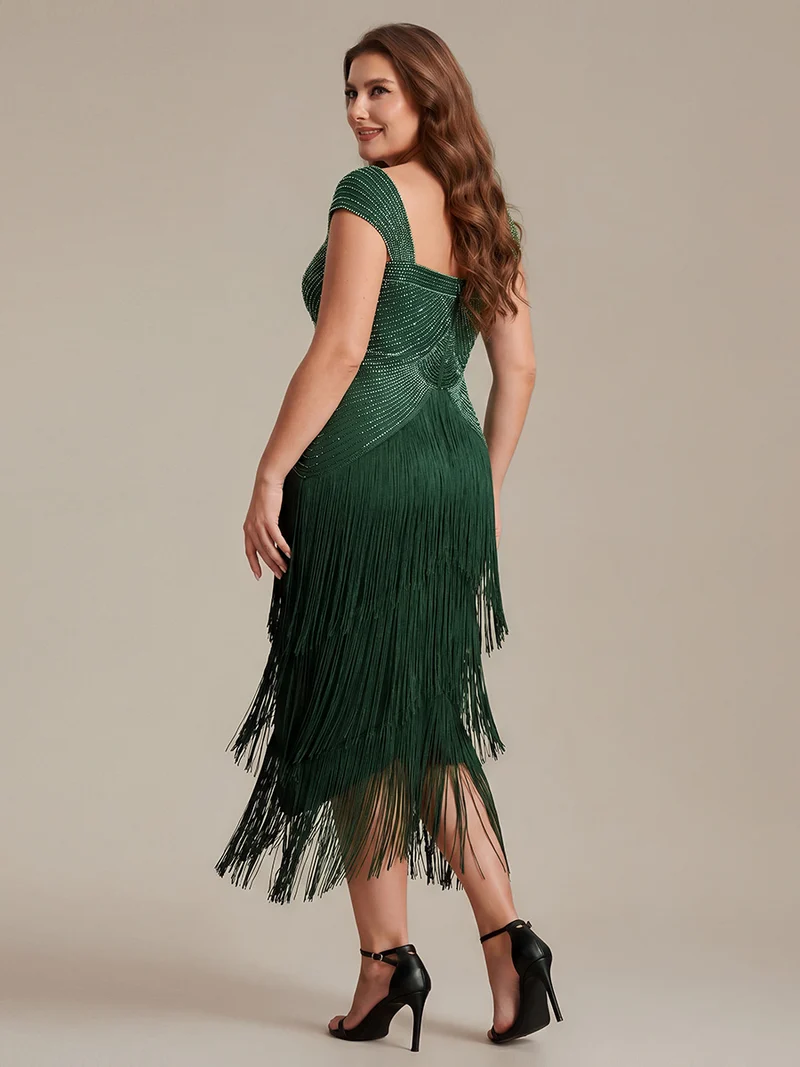 ever LUMINE|Robe midi à bretelles en forme de fourreau ornée de perles et de sequins avec décolleté carré