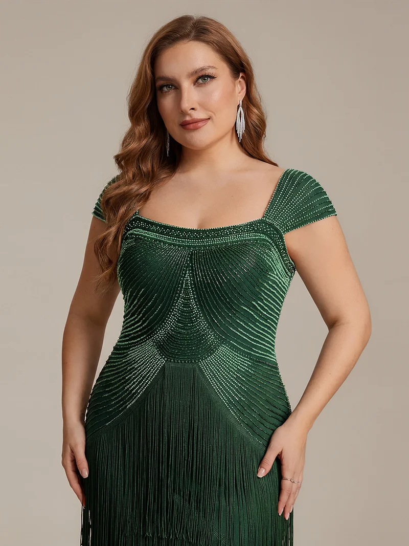ever LUMINE|Robe midi à bretelles en forme de fourreau ornée de perles et de sequins avec décolleté carré