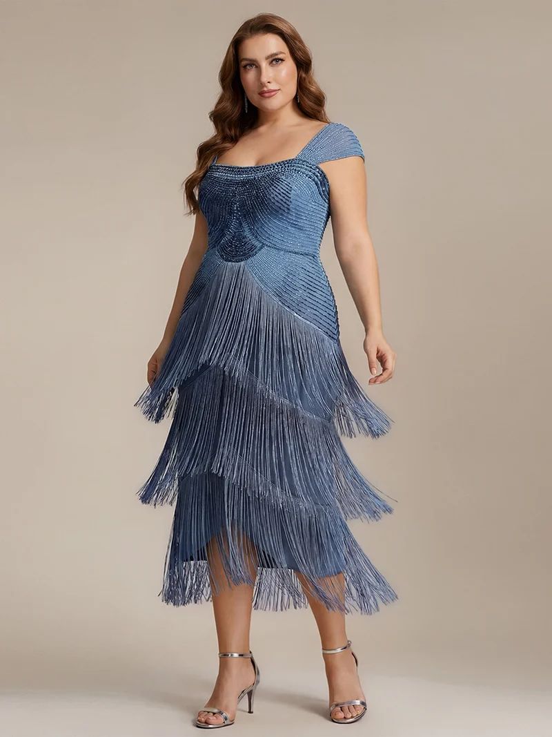 ever LUMINE|Robe midi à bretelles en forme de fourreau ornée de perles et de sequins avec décolleté carré