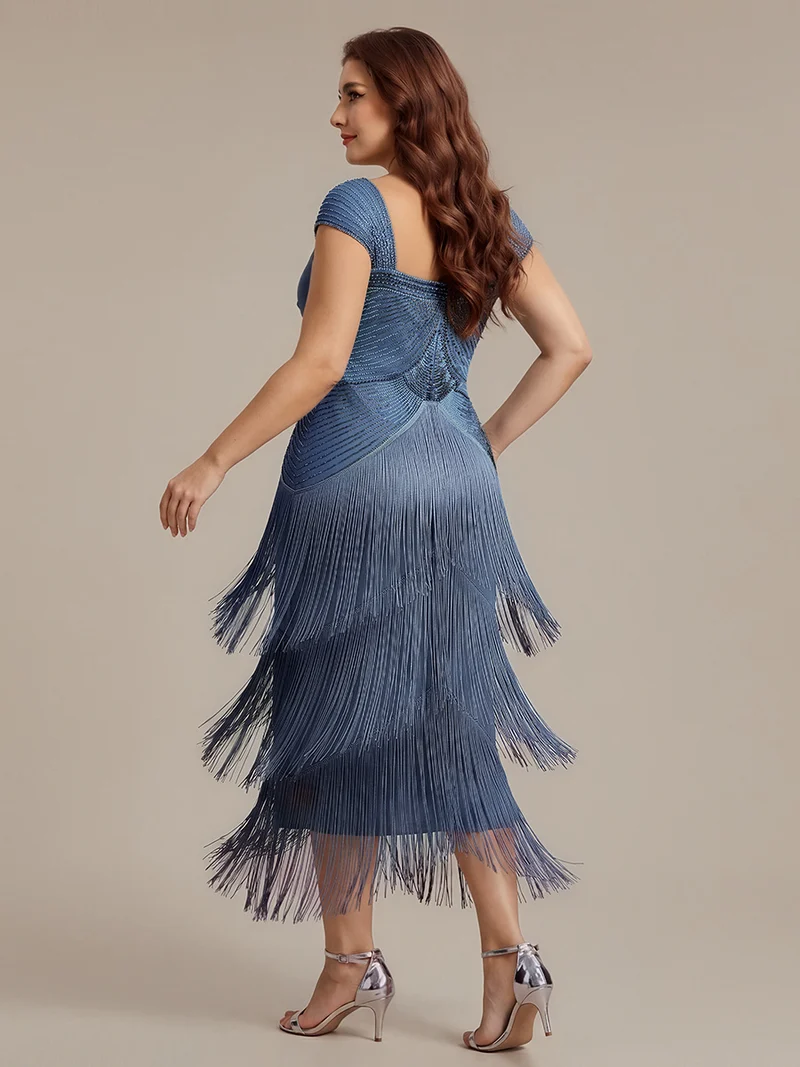 ever LUMINE|Robe midi à bretelles en forme de fourreau ornée de perles et de sequins avec décolleté carré