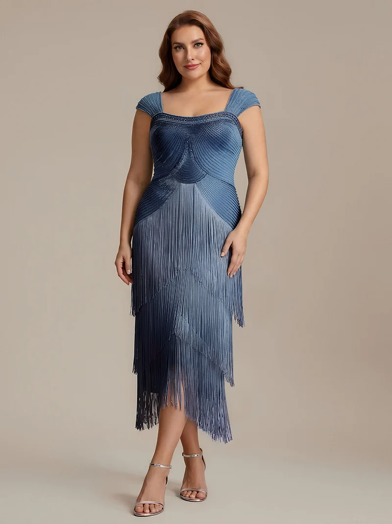 ever LUMINE|Robe midi à bretelles en forme de fourreau ornée de perles et de sequins avec décolleté carré