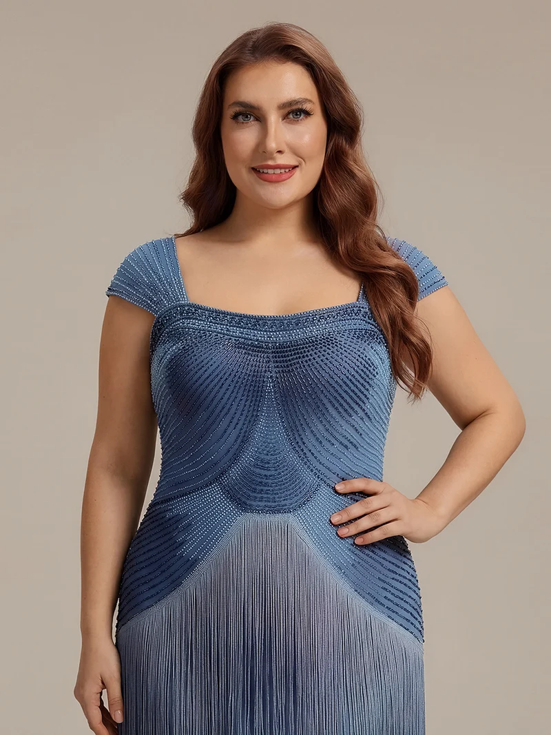 ever LUMINE|Robe midi à bretelles en forme de fourreau ornée de perles et de sequins avec décolleté carré
