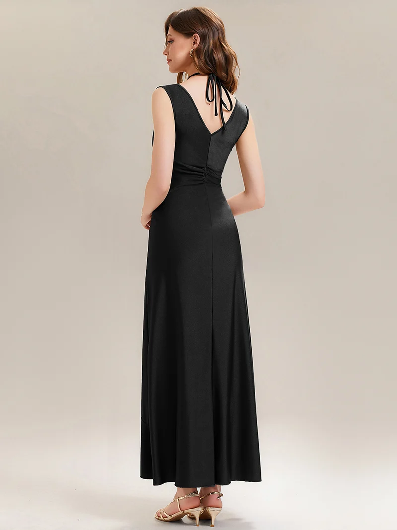 ever JILLIAN|Robe de soirée longue drapée à décolleté en V avec fente(Vente Finale)