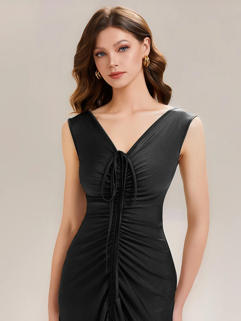ever JILLIAN|Robe de soirée longue drapée à décolleté en V avec fente(Vente Finale)