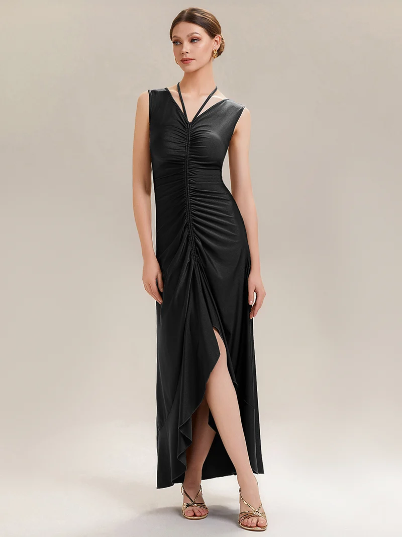 ever JILLIAN|Robe de soirée longue drapée à décolleté en V avec fente(Vente Finale)
