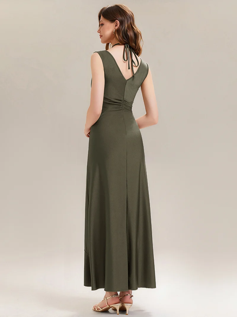 ever JILLIAN|Robe de soirée longue drapée à décolleté en V avec fente(Vente Finale)
