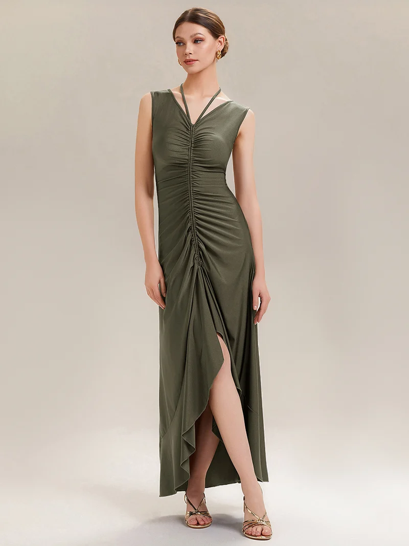 ever JILLIAN|Robe de soirée longue drapée à décolleté en V avec fente(Vente Finale)