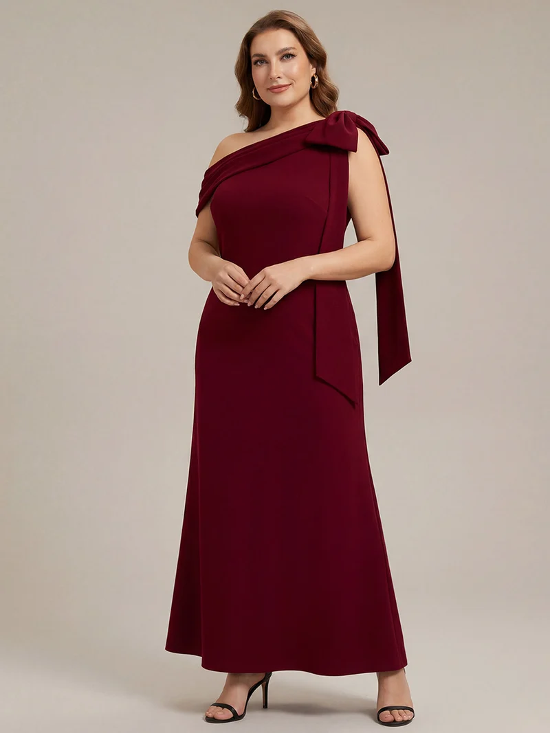 ever NOIR|Robe longue ajustée à encolure asymétrique débardée avec détail de noeud drapé en tissu extensible