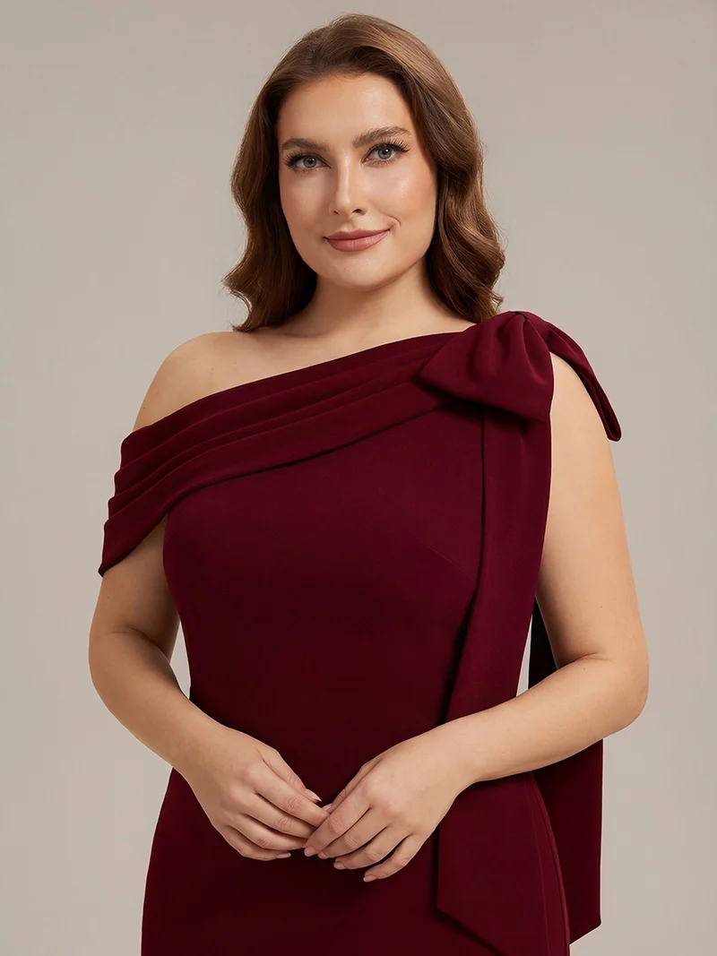 ever NOIR|Robe longue ajustée à encolure asymétrique débardée avec détail de noeud drapé en tissu extensible