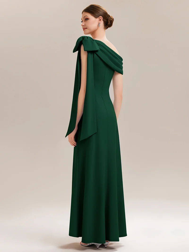 ever NOIR|Robe longue ajustée à encolure asymétrique débardée avec détail de noeud drapé en tissu extensible