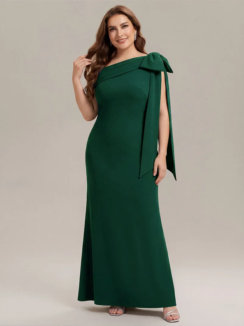 ever NOIR|Robe longue ajustée à encolure asymétrique débardée avec détail de noeud drapé en tissu extensible