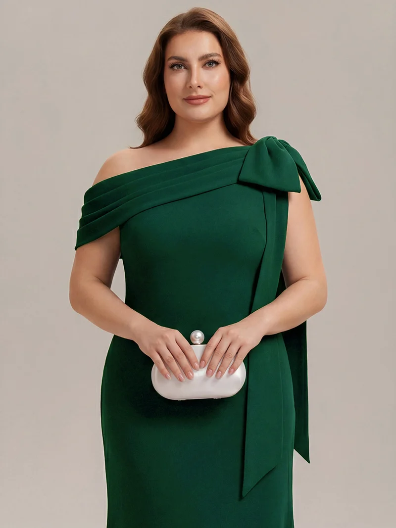 ever NOIR|Robe longue ajustée à encolure asymétrique débardée avec détail de noeud drapé en tissu extensible