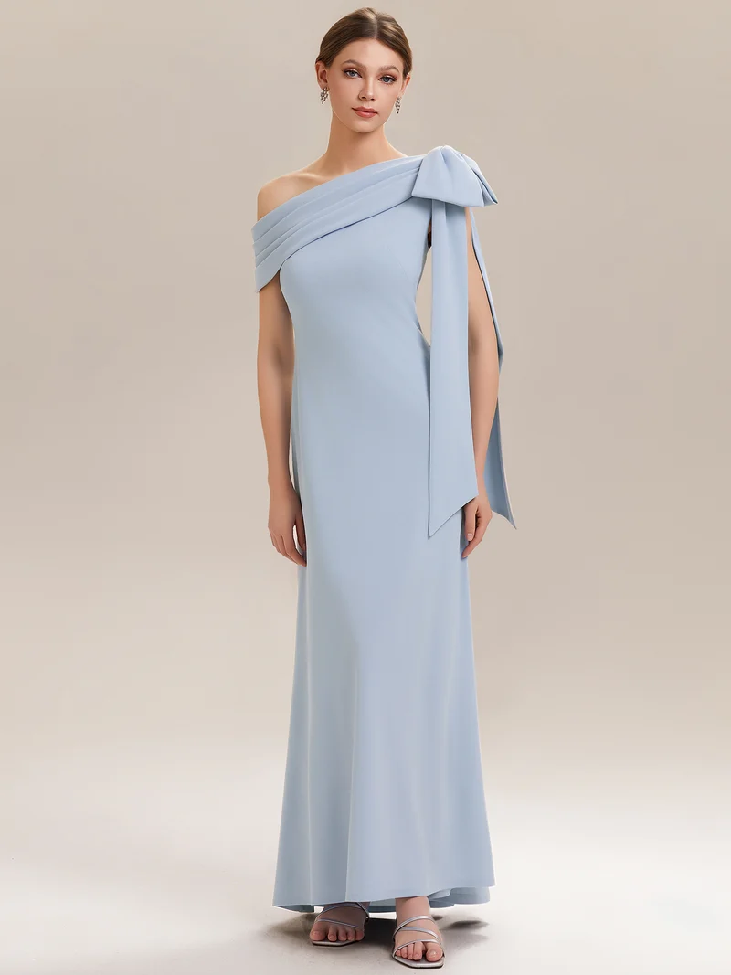 ever NOIR|Robe longue ajustée à encolure asymétrique débardée avec détail de noeud drapé en tissu extensible