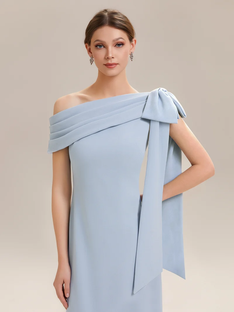 ever NOIR|Robe longue ajustée à encolure asymétrique débardée avec détail de noeud drapé en tissu extensible