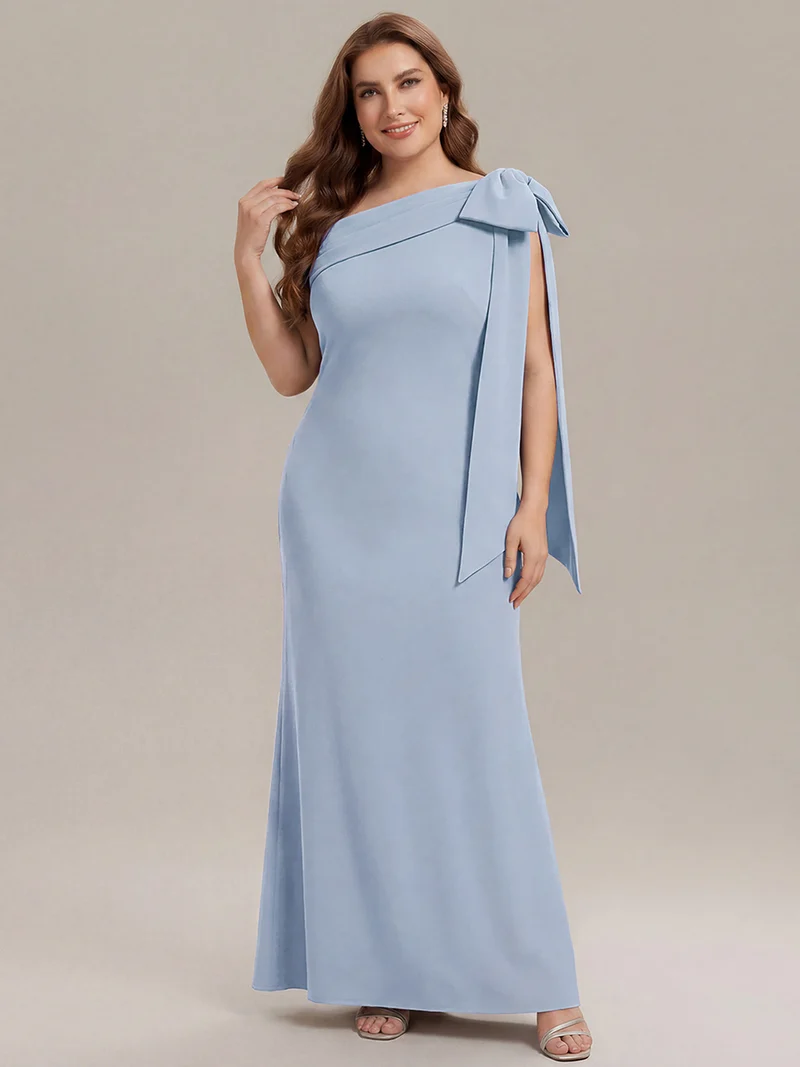 ever NOIR|Robe longue ajustée à encolure asymétrique débardée avec détail de noeud drapé en tissu extensible