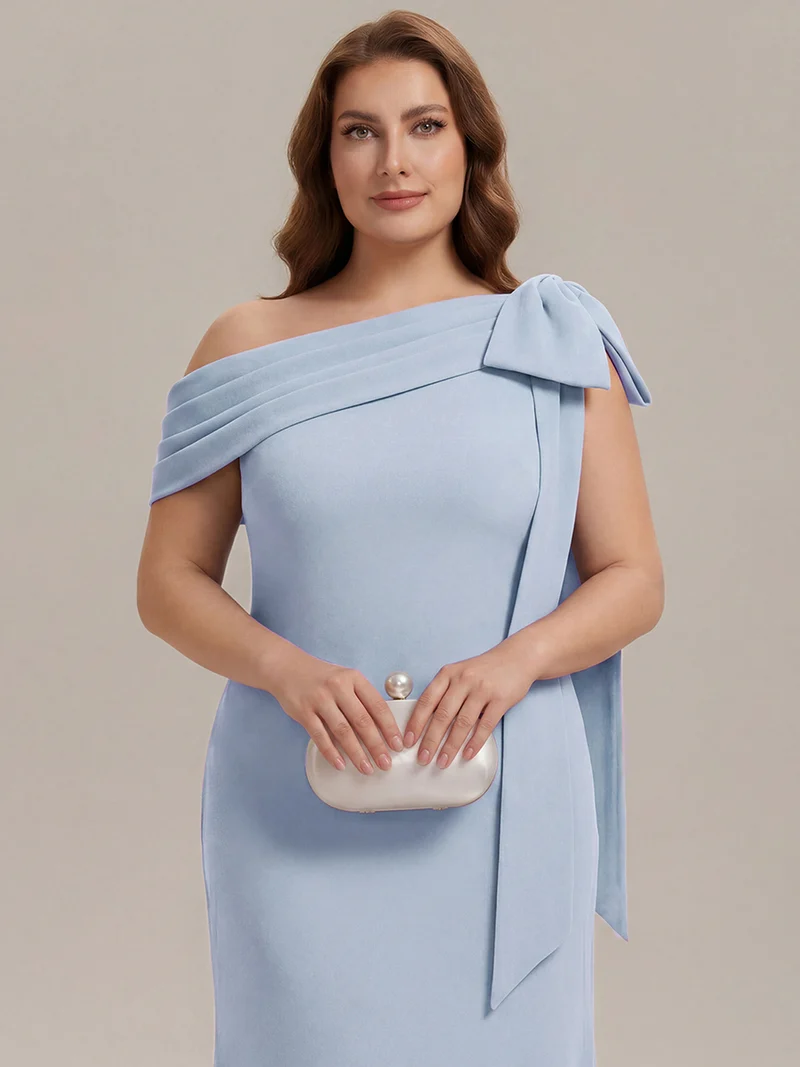 ever NOIR|Robe longue ajustée à encolure asymétrique débardée avec détail de noeud drapé en tissu extensible