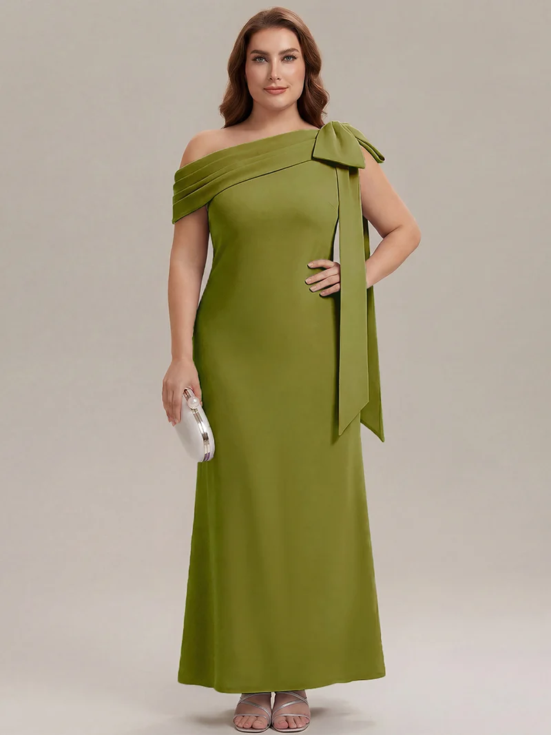 ever NOIR|Robe longue ajustée à encolure asymétrique débardée avec détail de noeud drapé en tissu extensible