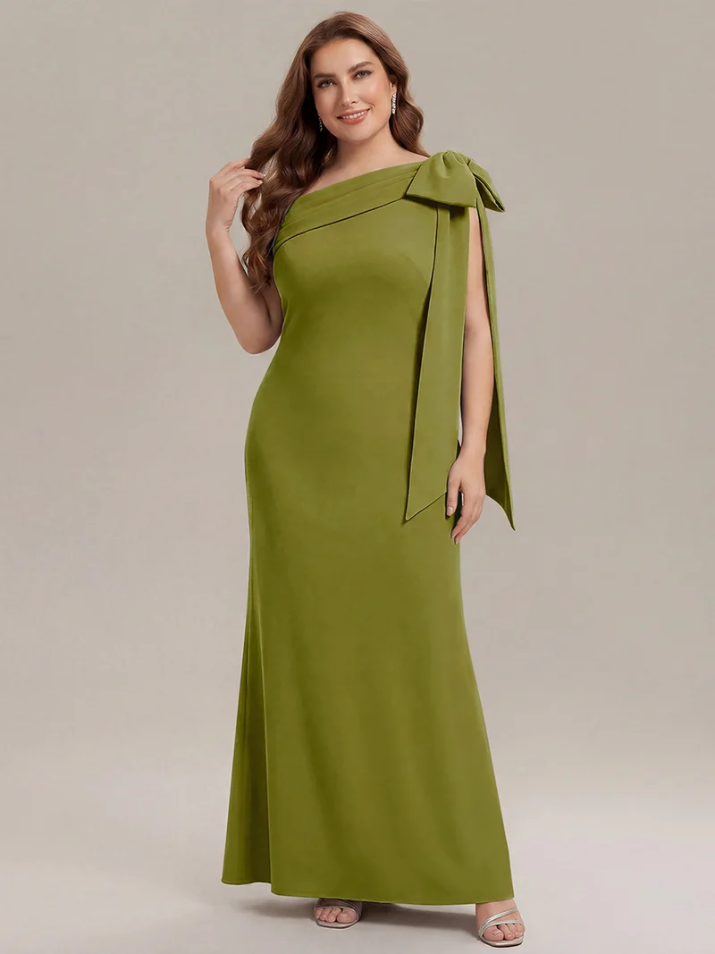 ever NOIR|Robe longue ajustée à encolure asymétrique débardée avec détail de noeud drapé en tissu extensible
