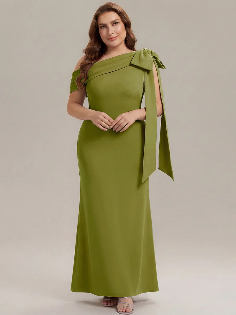 ever NOIR|Robe longue ajustée à encolure asymétrique débardée avec détail de noeud drapé en tissu extensible