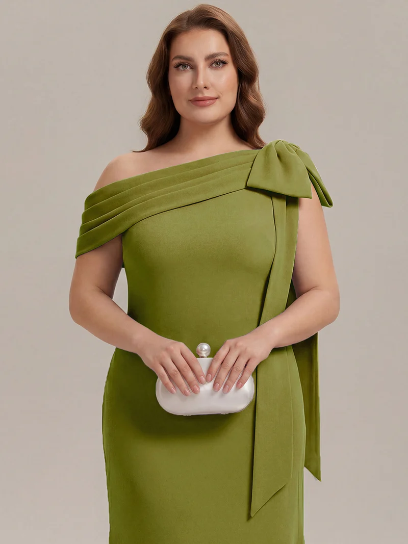 ever NOIR|Robe longue ajustée à encolure asymétrique débardée avec détail de noeud drapé en tissu extensible