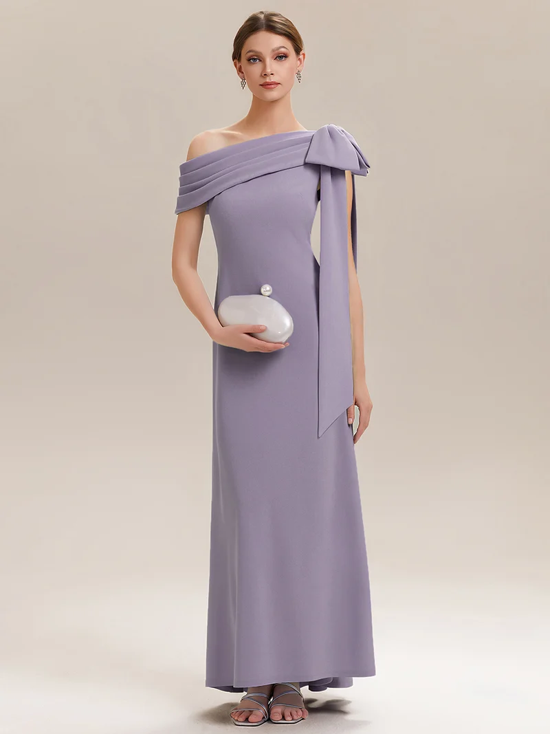 ever NOIR|Robe longue ajustée à encolure asymétrique débardée avec détail de noeud drapé en tissu extensible