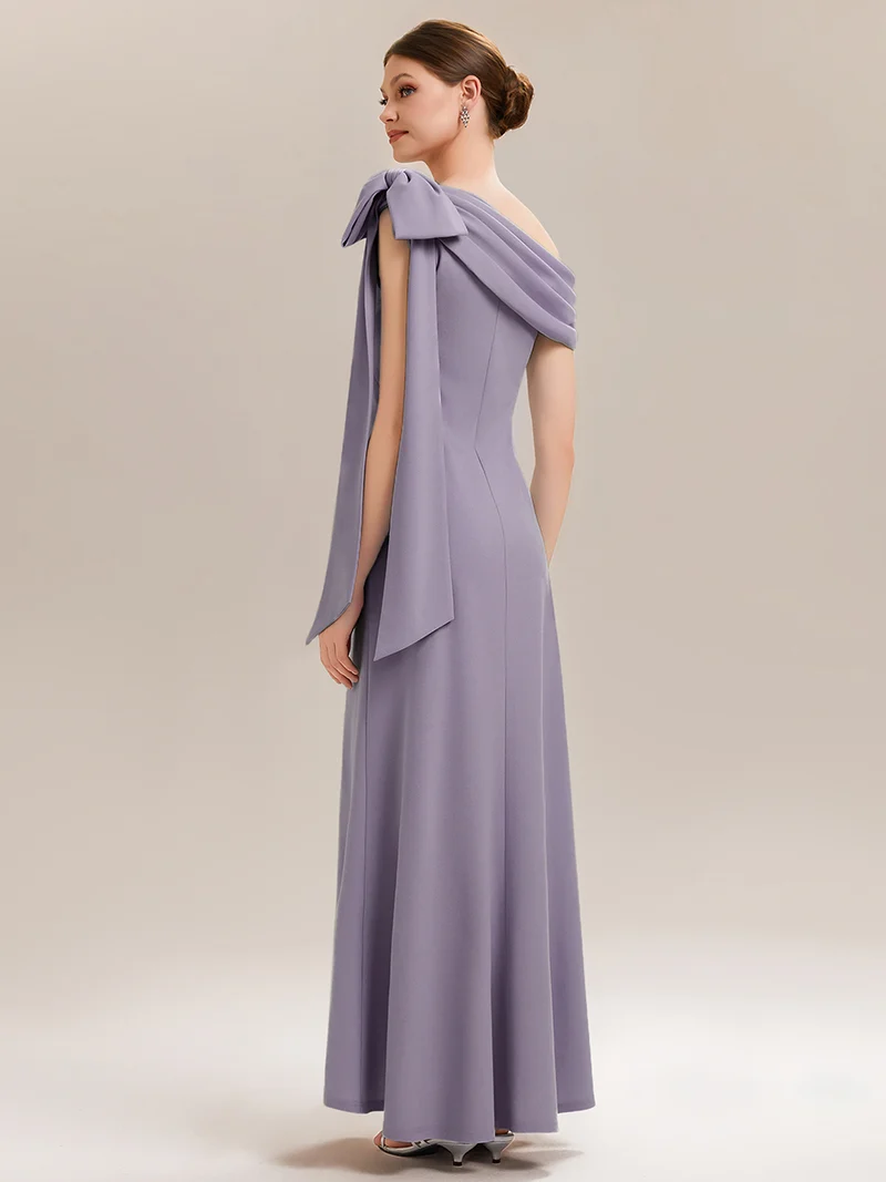 ever NOIR|Robe longue ajustée à encolure asymétrique débardée avec détail de noeud drapé en tissu extensible