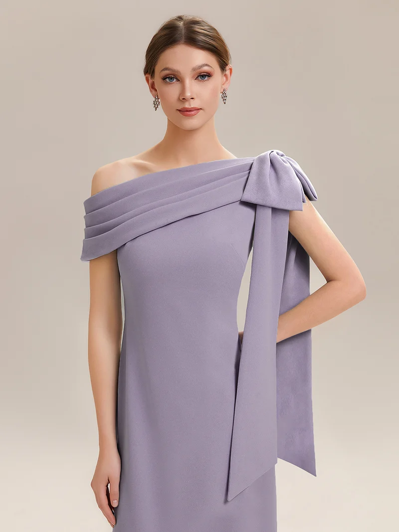 ever NOIR|Robe longue ajustée à encolure asymétrique débardée avec détail de noeud drapé en tissu extensible