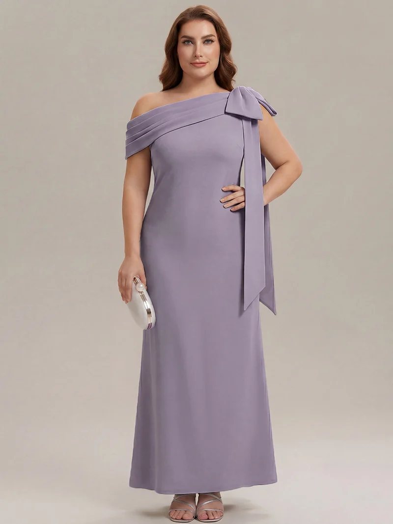 ever NOIR|Robe longue ajustée à encolure asymétrique débardée avec détail de noeud drapé en tissu extensible