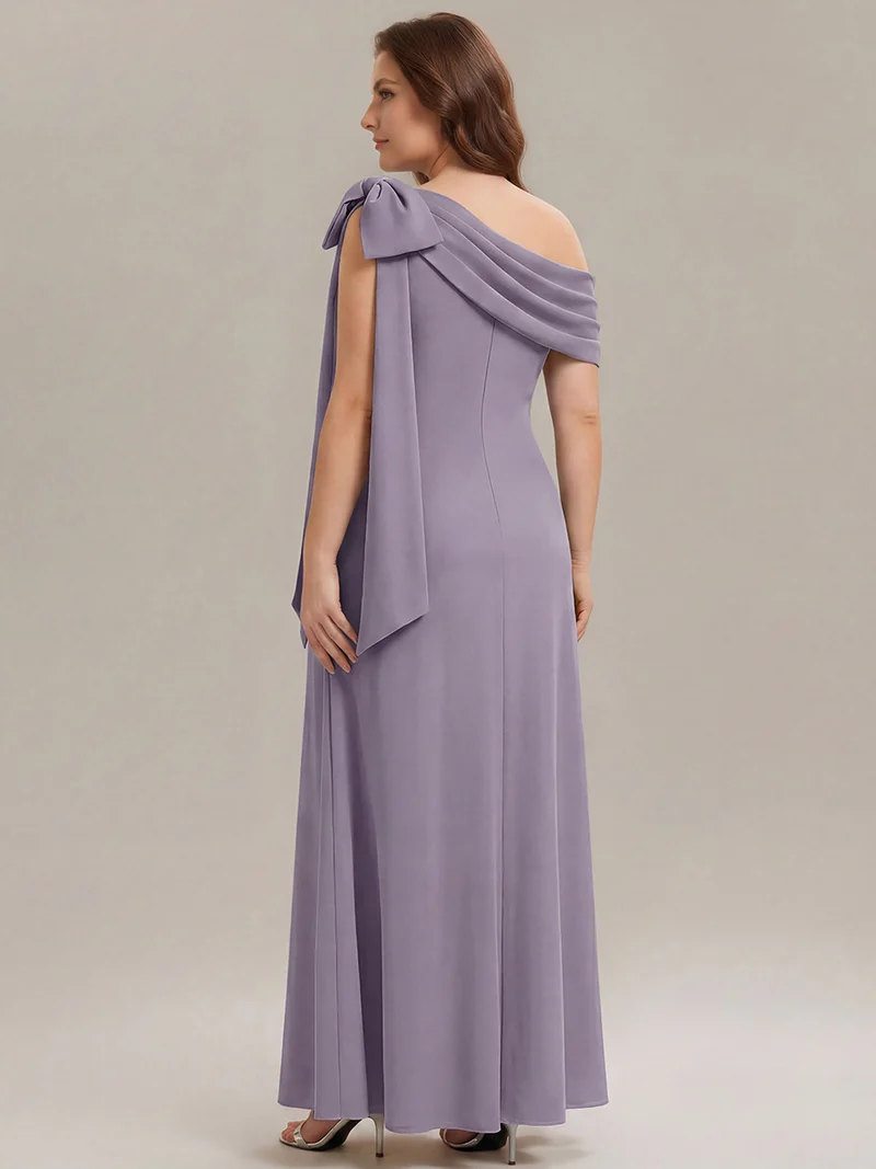 ever NOIR|Robe longue ajustée à encolure asymétrique débardée avec détail de noeud drapé en tissu extensible