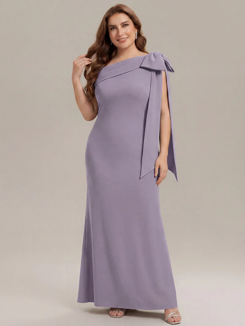 ever NOIR|Robe longue ajustée à encolure asymétrique débardée avec détail de noeud drapé en tissu extensible