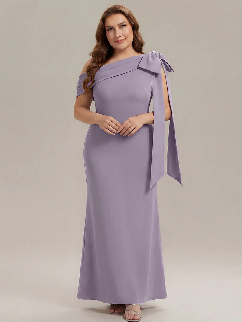 ever NOIR|Robe longue ajustée à encolure asymétrique débardée avec détail de noeud drapé en tissu extensible