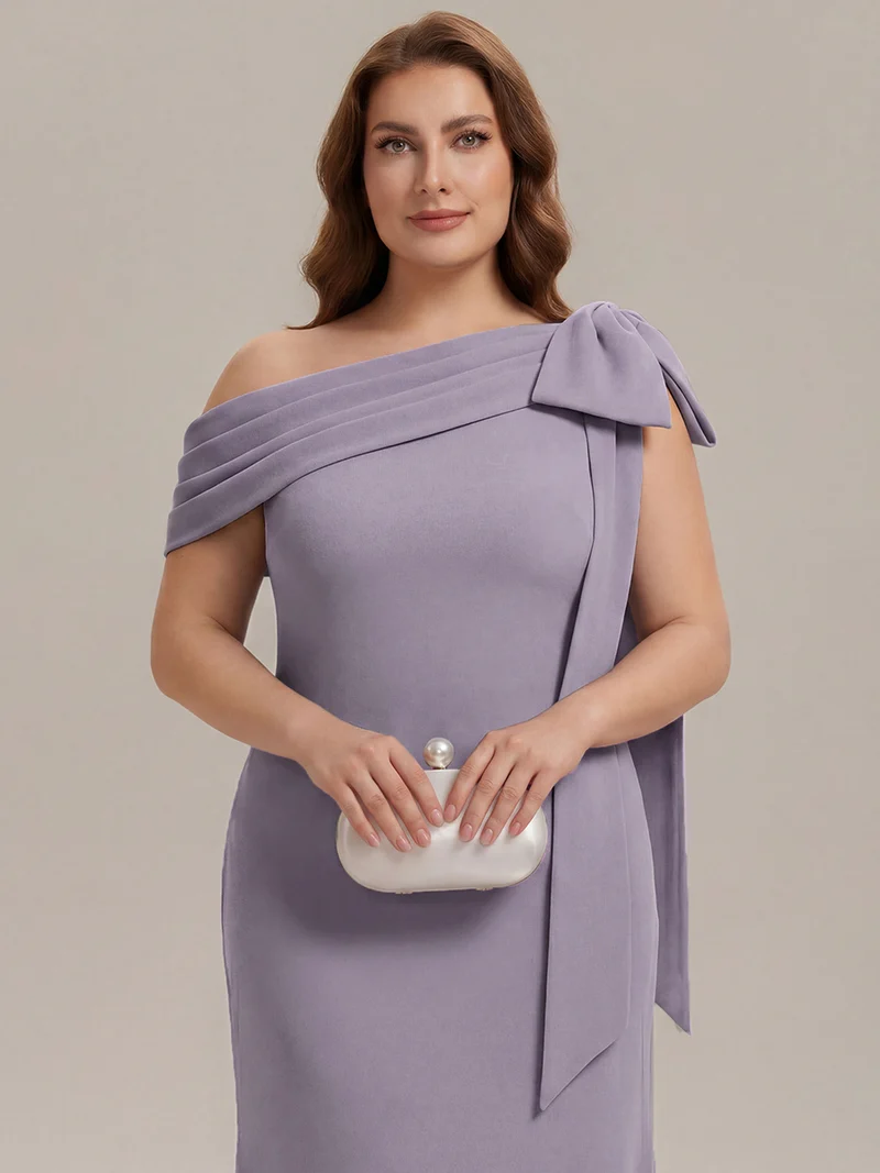 ever NOIR|Robe longue ajustée à encolure asymétrique débardée avec détail de noeud drapé en tissu extensible