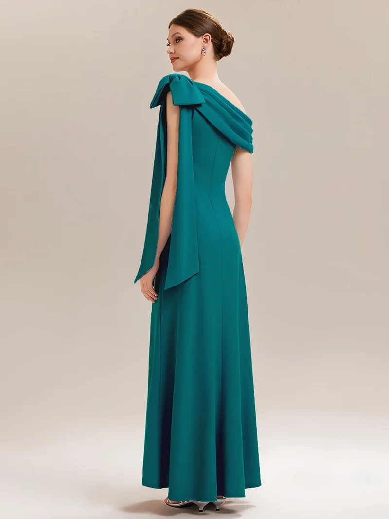 ever NOIR|Robe longue ajustée à encolure asymétrique débardée avec détail de noeud drapé en tissu extensible
