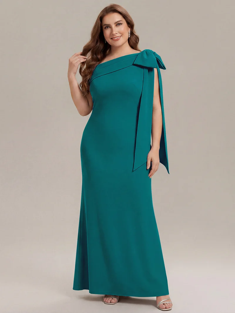 ever NOIR|Robe longue ajustée à encolure asymétrique débardée avec détail de noeud drapé en tissu extensible