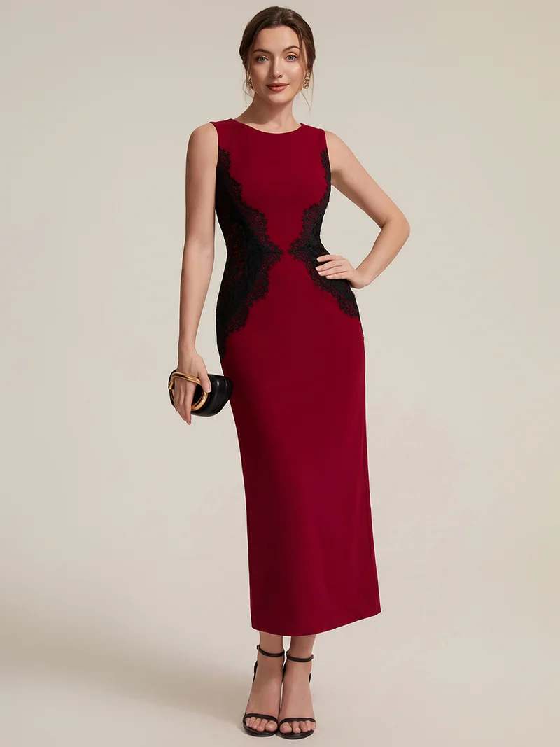 ever IVORY|Robe maxi moulante sans bretelles en jersey extensible avec col rond et dentelle à frange