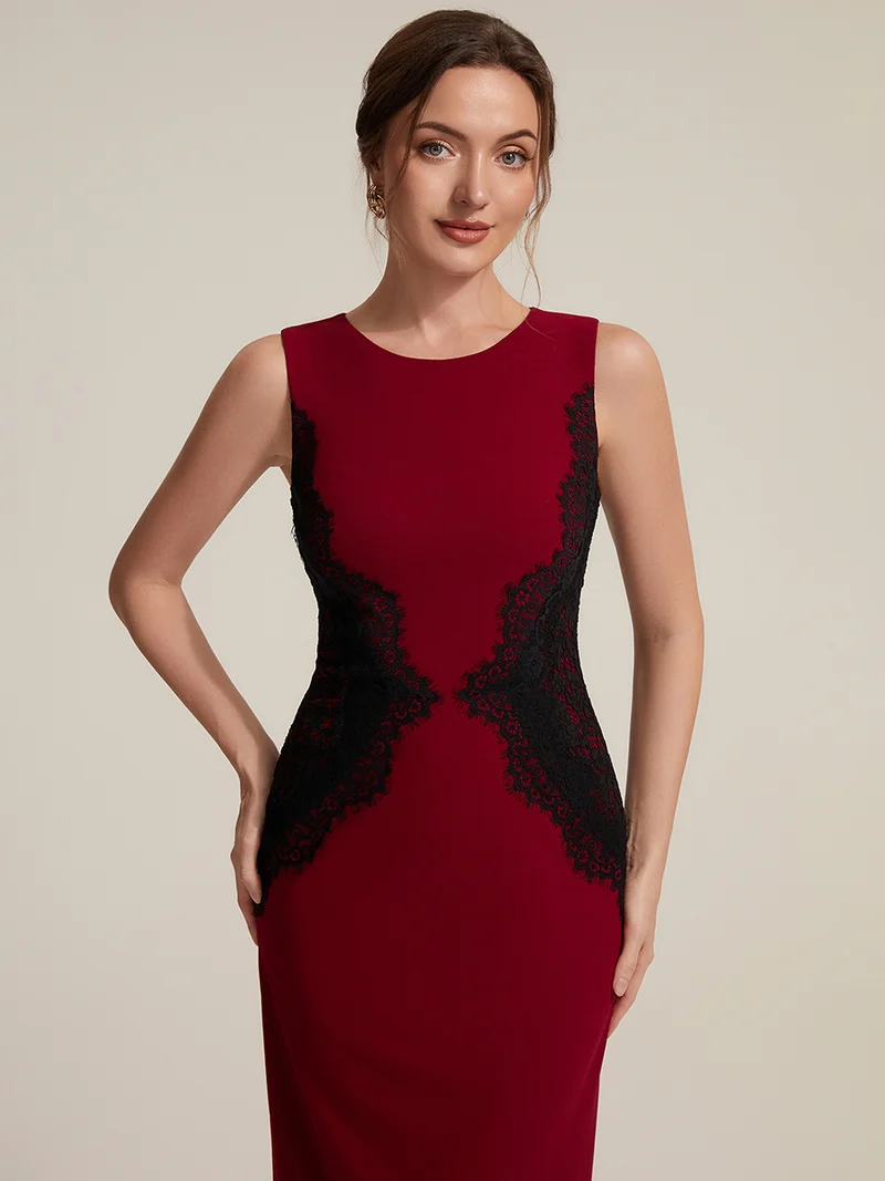 ever IVORY|Robe maxi moulante sans bretelles en jersey extensible avec col rond et dentelle à frange