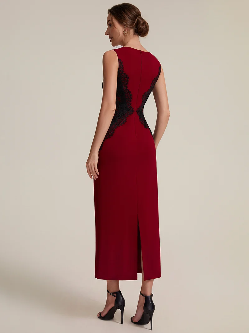 ever IVORY|Robe maxi moulante sans bretelles en jersey extensible avec col rond et dentelle à frange