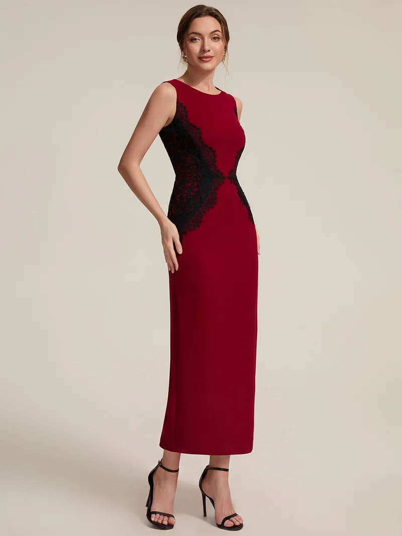 ever IVORY|Robe maxi moulante sans bretelles en jersey extensible avec col rond et dentelle à frange