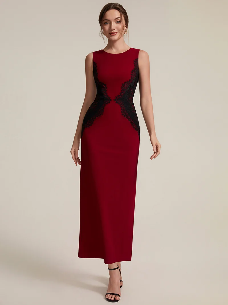 ever IVORY|Robe maxi moulante sans bretelles en jersey extensible avec col rond et dentelle à frange