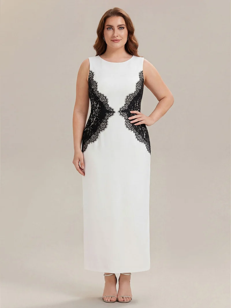 ever IVORY|Robe maxi moulante sans bretelles en jersey extensible avec col rond et dentelle à frange