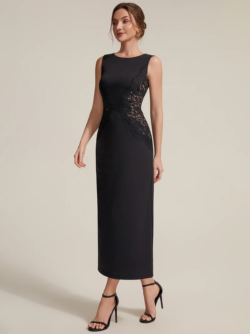 ever IVORY|Robe maxi moulante sans bretelles en jersey extensible avec col rond et dentelle à frange