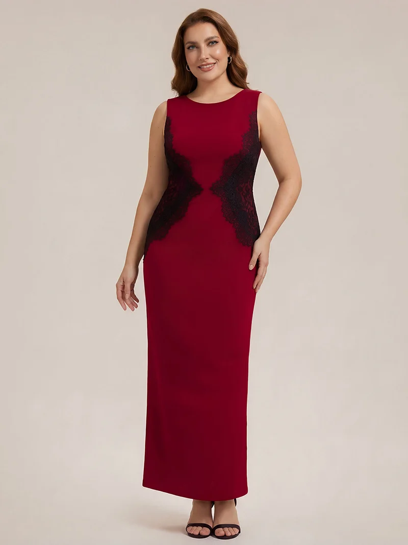 ever IVORY|Robe maxi moulante sans bretelles en jersey extensible avec col rond et dentelle à frange