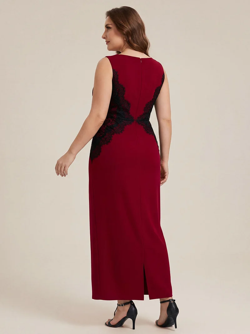 ever IVORY|Robe maxi moulante sans bretelles en jersey extensible avec col rond et dentelle à frange