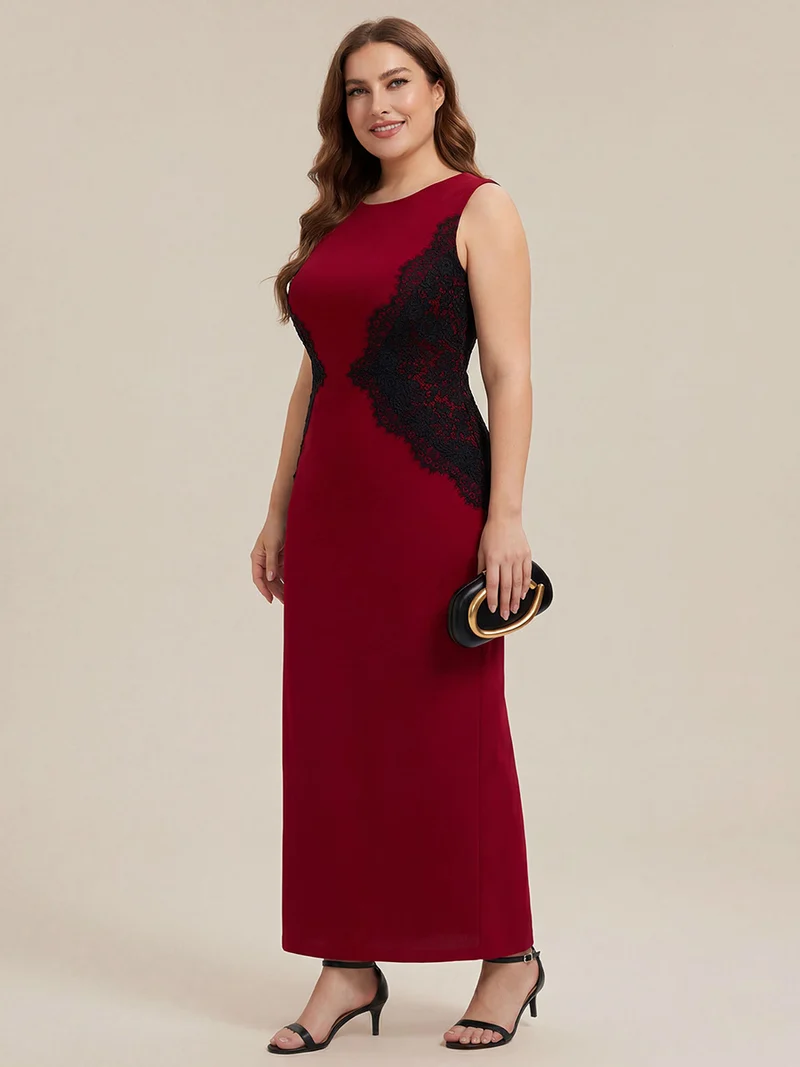 ever IVORY|Robe maxi moulante sans bretelles en jersey extensible avec col rond et dentelle à frange